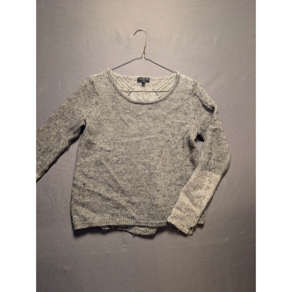 The Limited Grey Marl Knit Sweater Pointelle Lace Back Scoop Neck Womens Medium